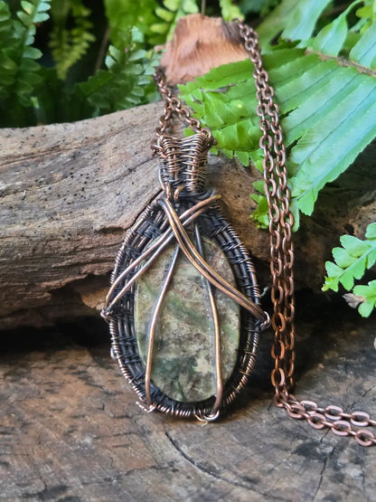 Rainforest Jasper Copper Wire Wrapped Pendant Necklace