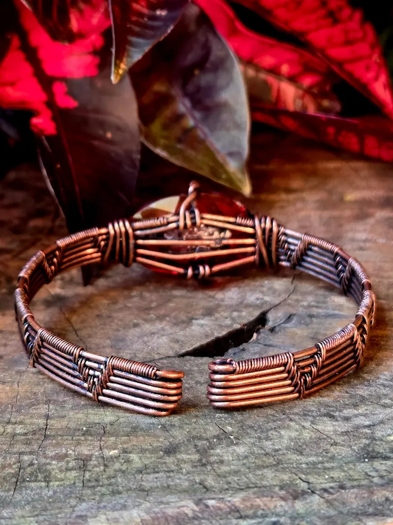 Faceted Garnet Copper Wire Wrapped Bracelet