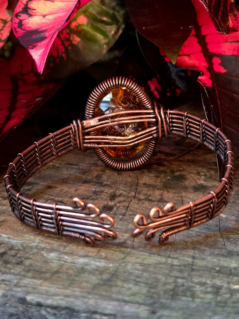 Faceted Citrine Copper Wire Wrapped Bracelet