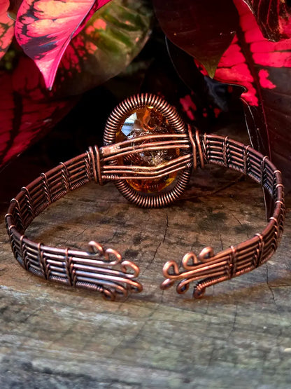 Faceted Citrine Copper Wire Wrapped Bracelet