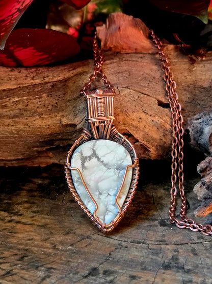 Howlite Copper Wire Wrapped Pendant Necklace