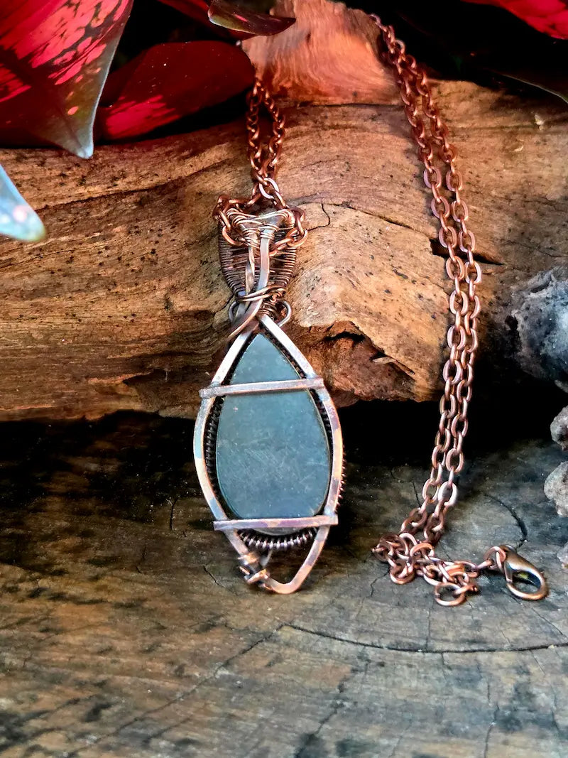 Abalone Shell Copper Wire Wrapped Pendant Necklace