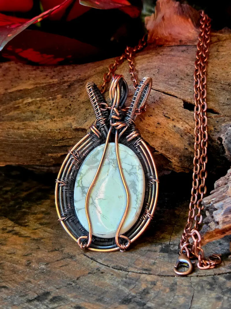 Howlite Copper Wire Wrapped Pendant Necklace