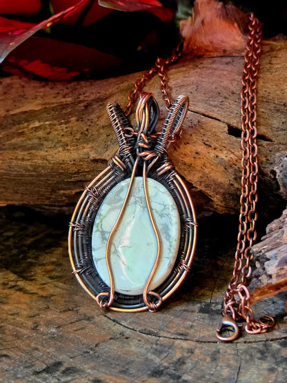 Howlite Copper Wire Wrapped Pendant Necklace