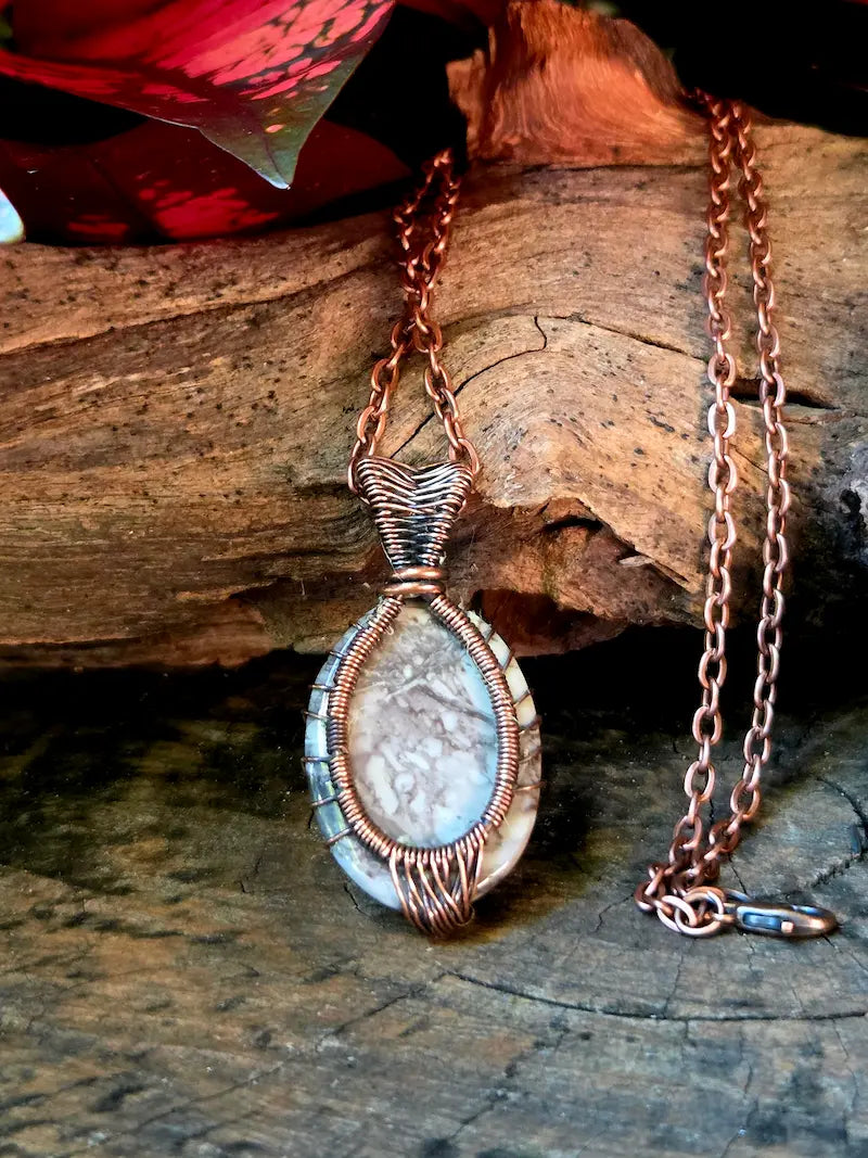 Jasper Copper Wire Wrap Pendant Necklace