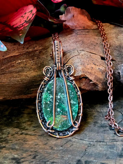 Fuchsite Copper Wire Wrapped Pendant Necklace