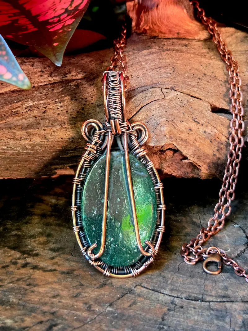 Fuchsite Copper Wire Wrapped Pendant Necklace