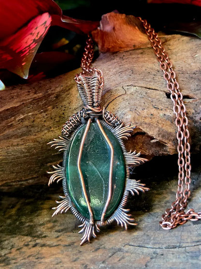Green Fuchsite Copper Wire Wrapped Pendant Necklace