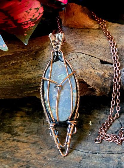 Rainforest Jasper Copper Wire Wrapped Handmade Pendant Necklace