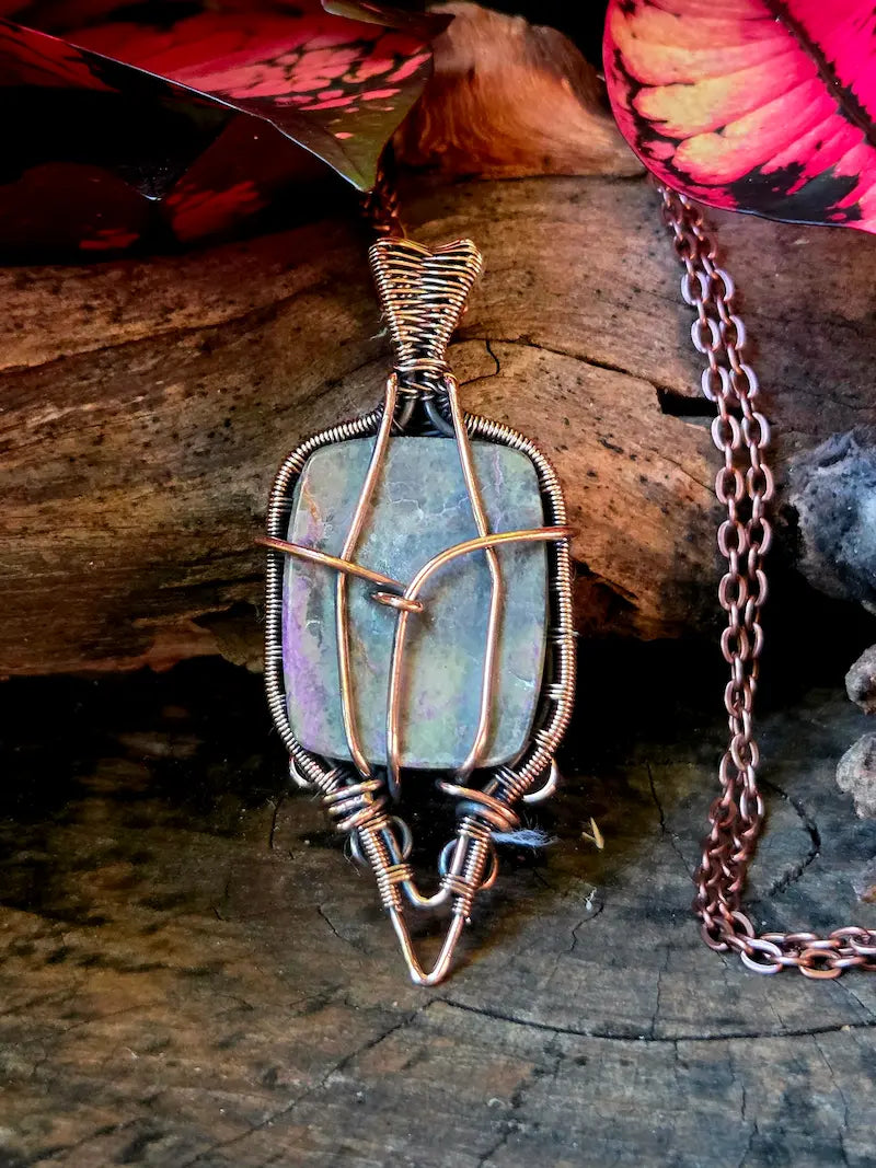Ruby Fuchsite Copper Wire Wrapped Pendant Necklace