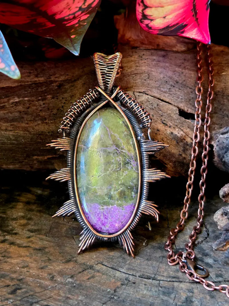 Ruby Fuchsite Copper Wire Wrapped Pendant Necklace