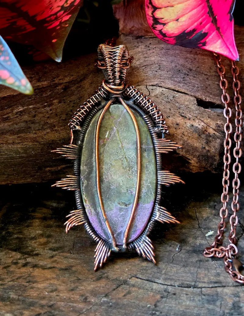 Ruby Fuchsite Copper Wire Wrapped Pendant Necklace
