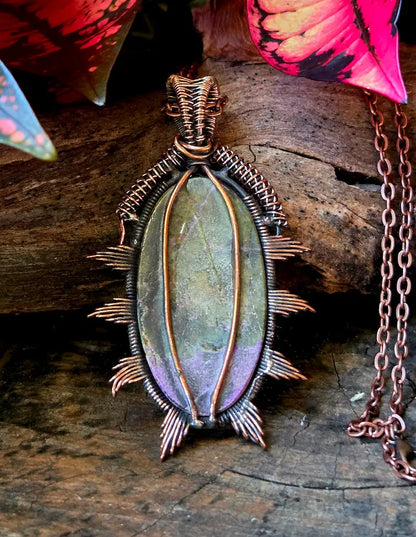 Ruby Fuchsite Copper Wire Wrapped Pendant Necklace