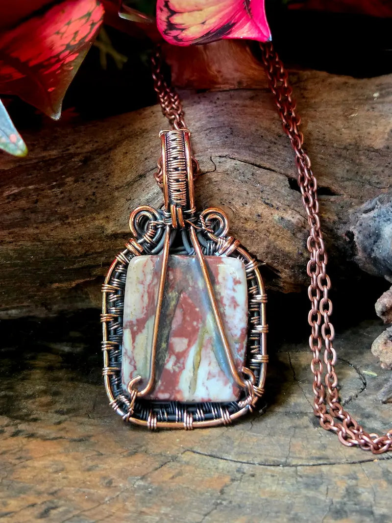 Jasper Copper Wire Wrapped Pendant Necklace