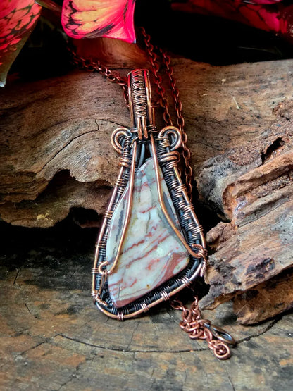 Jasper Copper Wire Wrapped Pendant Necklace