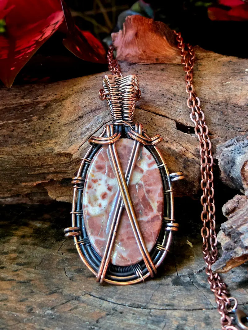 Jasper Copper Wire Wrapped Pendant Necklace