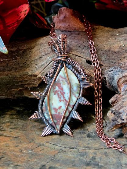 Jasper Copper Wire Wrapped Pendant Necklace