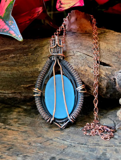 Aquamarine Copper Wire Wrapped Pendant Necklace