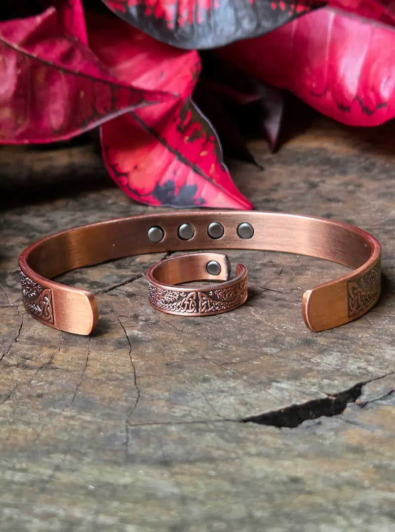 2pcs Magnetic Pure Copper Bracelet & Ring Set - Celtic Tree Of Life - 14 Magnets