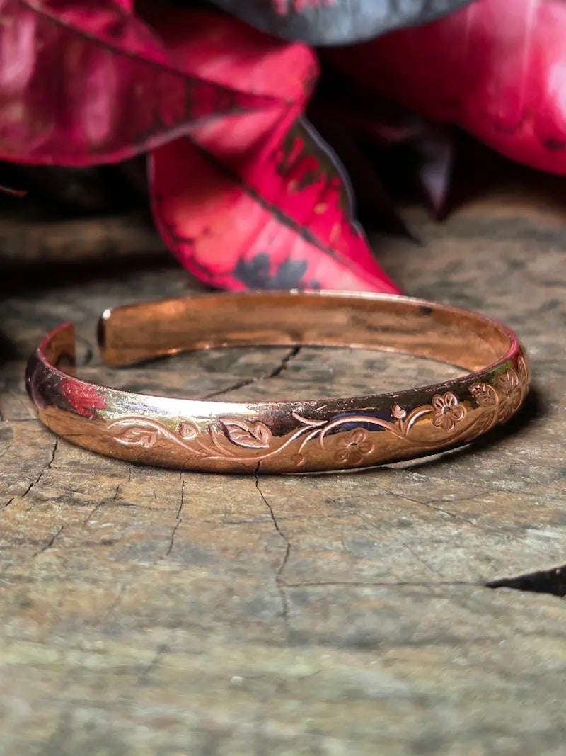 Pure Copper Cuff Bracelet - Flower