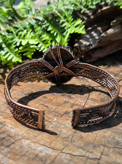 Black Agate Copper Wire Wrapped Bracelet