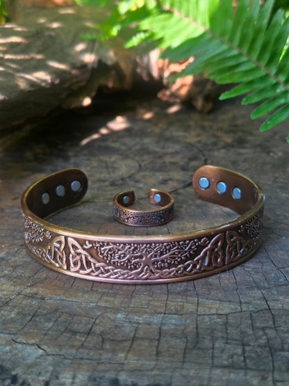 2pcs Magnetic Copper Bracelet & Ring Set - Tree of Life - Jewellery Australia