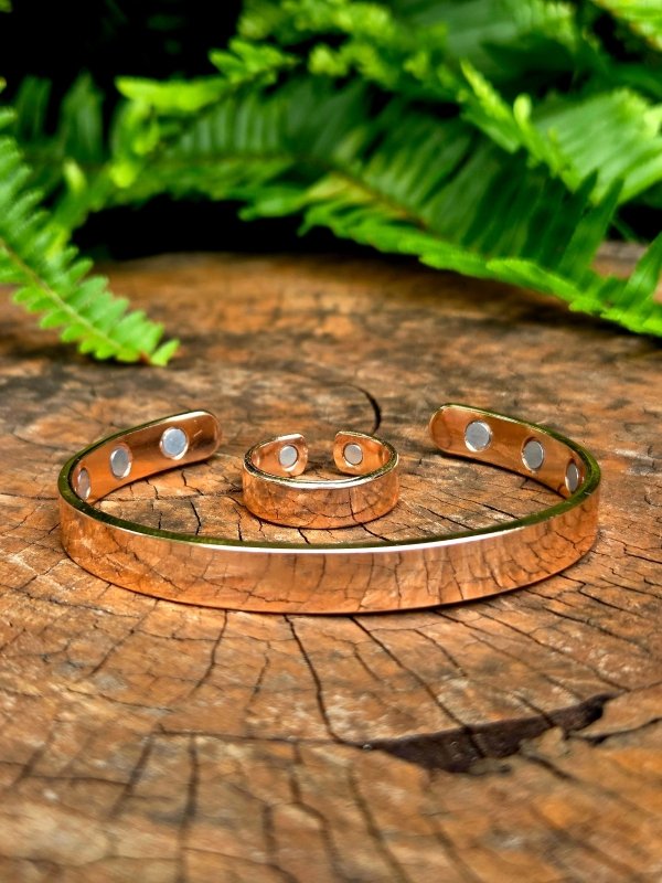 2pcs Magnetic Pure Copper Bracelet and Ring Set - Plain - Jewellery Australia