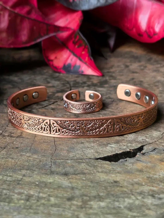 2pcs Magnetic Pure Copper Bracelet & Ring Set - Celtic Tree Of Life - 14 Magnets - Jewellery Australia
