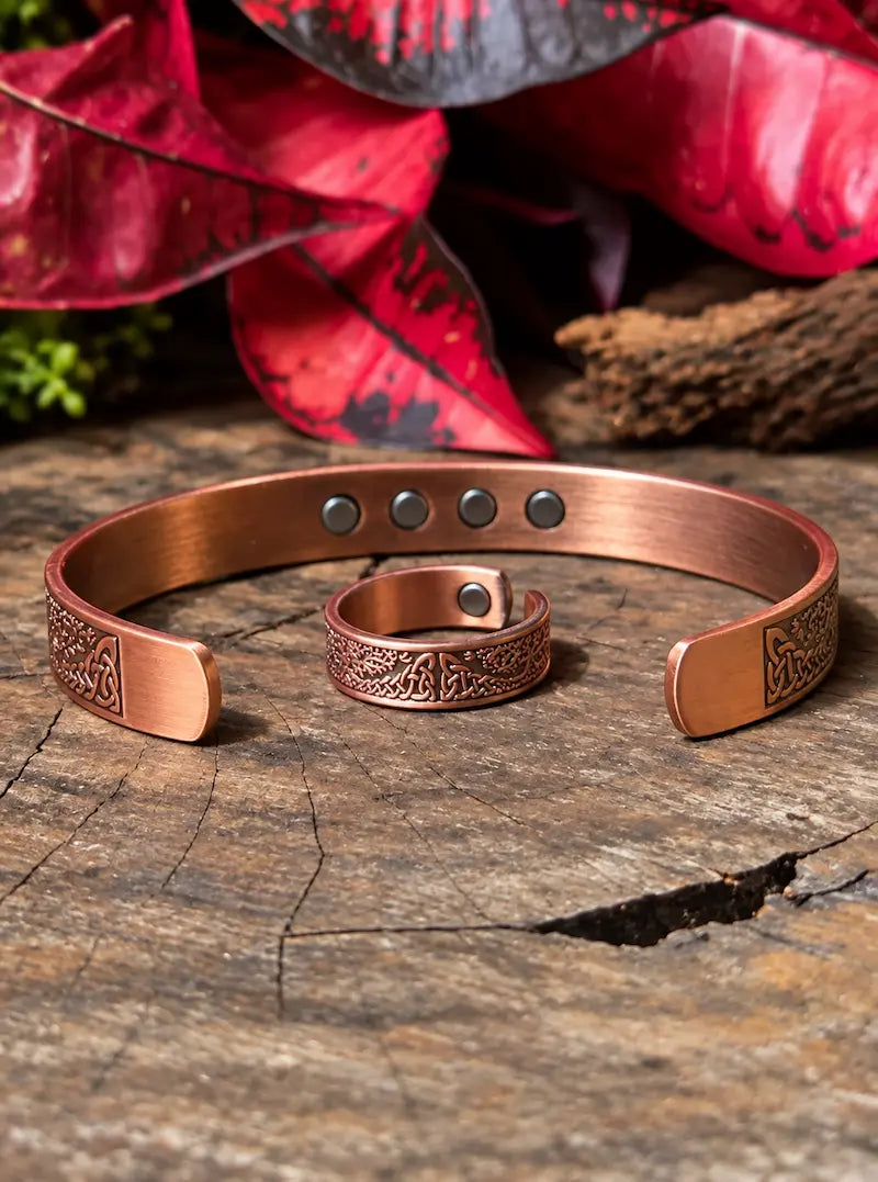 2pcs Magnetic Pure Copper Bracelet & Ring Set - Celtic Tree Of Life - 14 Magnets - Copper Jewellery Australia