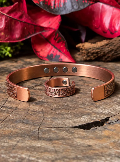 2pcs Magnetic Pure Copper Bracelet & Ring Set - Celtic Tree Of Life - 14 Magnets - Copper Jewellery Australia