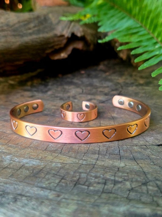2pcs Magnetic Pure Copper Bracelet & Ring Set - Heart - Jewellery Australia