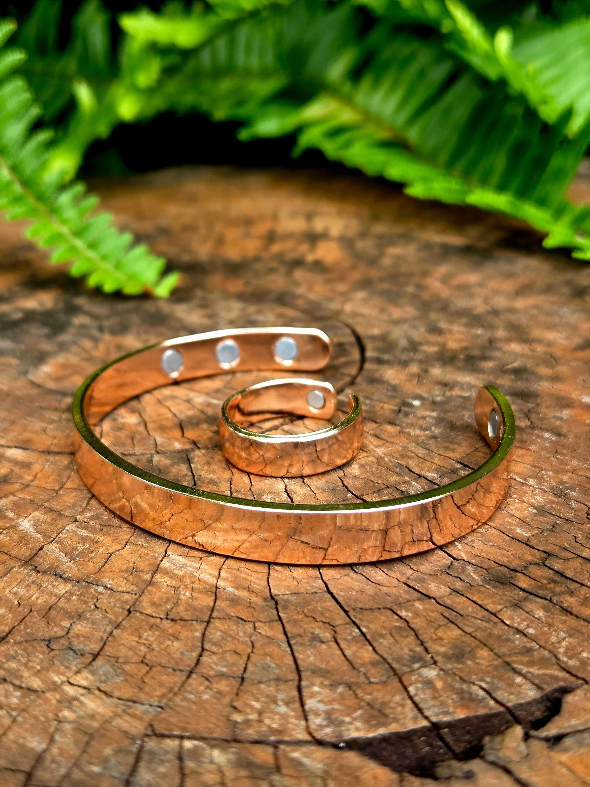 Jewellery 2pcs Magnetic Pure Copper Cuff Bracelet and Ring Set - Plain