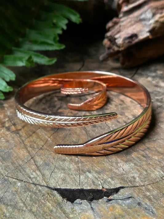 2pcs Pure Copper Cuff Bracelet & Ring Set - Feather/Leaf - Jewellery Australia