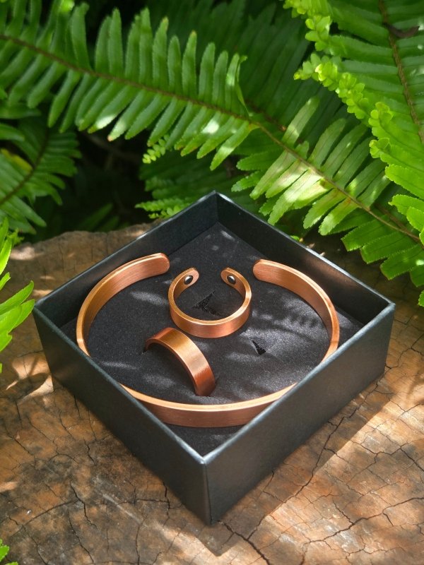 3pcs Pure Copper Bracelet & Magnetic Ring Plain Set - Jewellery Australia