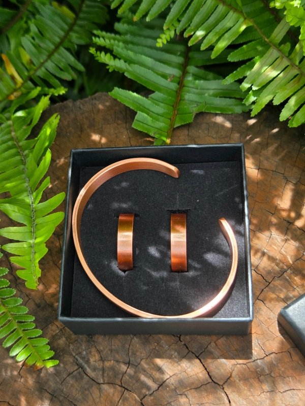 3pcs Pure Copper Bracelet & Magnetic Ring Plain Set - Jewellery Australia