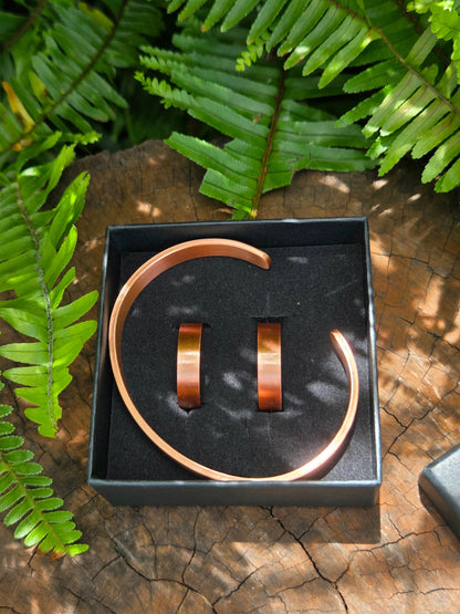 Jewellery 3pcs Pure Copper Cuff Bracelet & Magnetic Ring Set