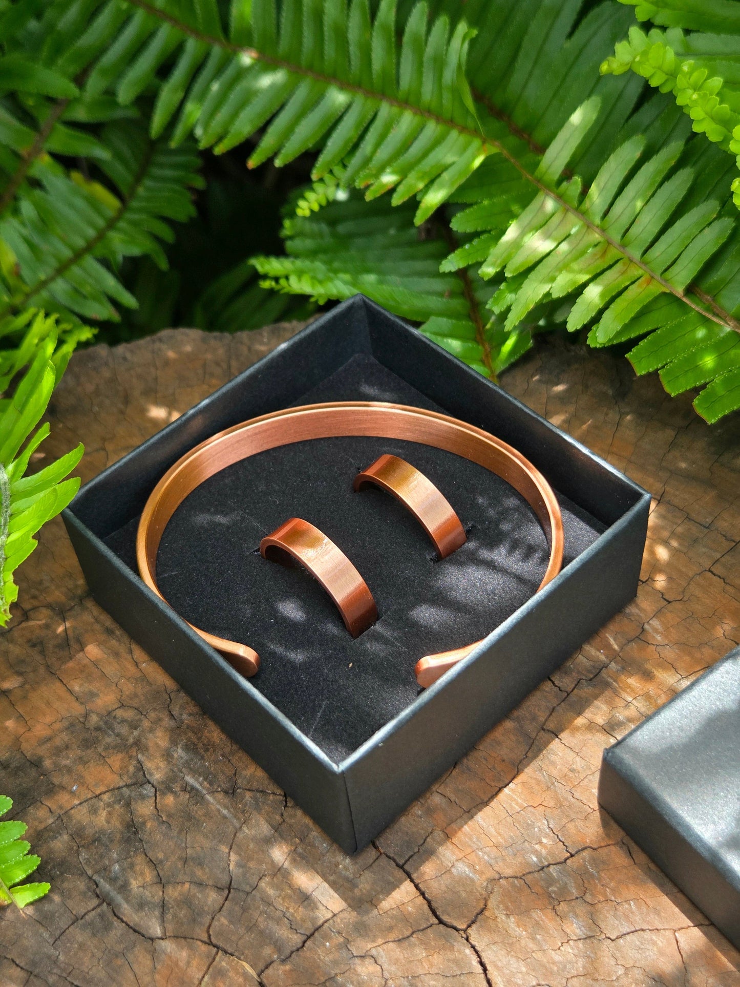 Jewellery 3pcs Pure Copper Cuff Bracelet & Magnetic Ring Set