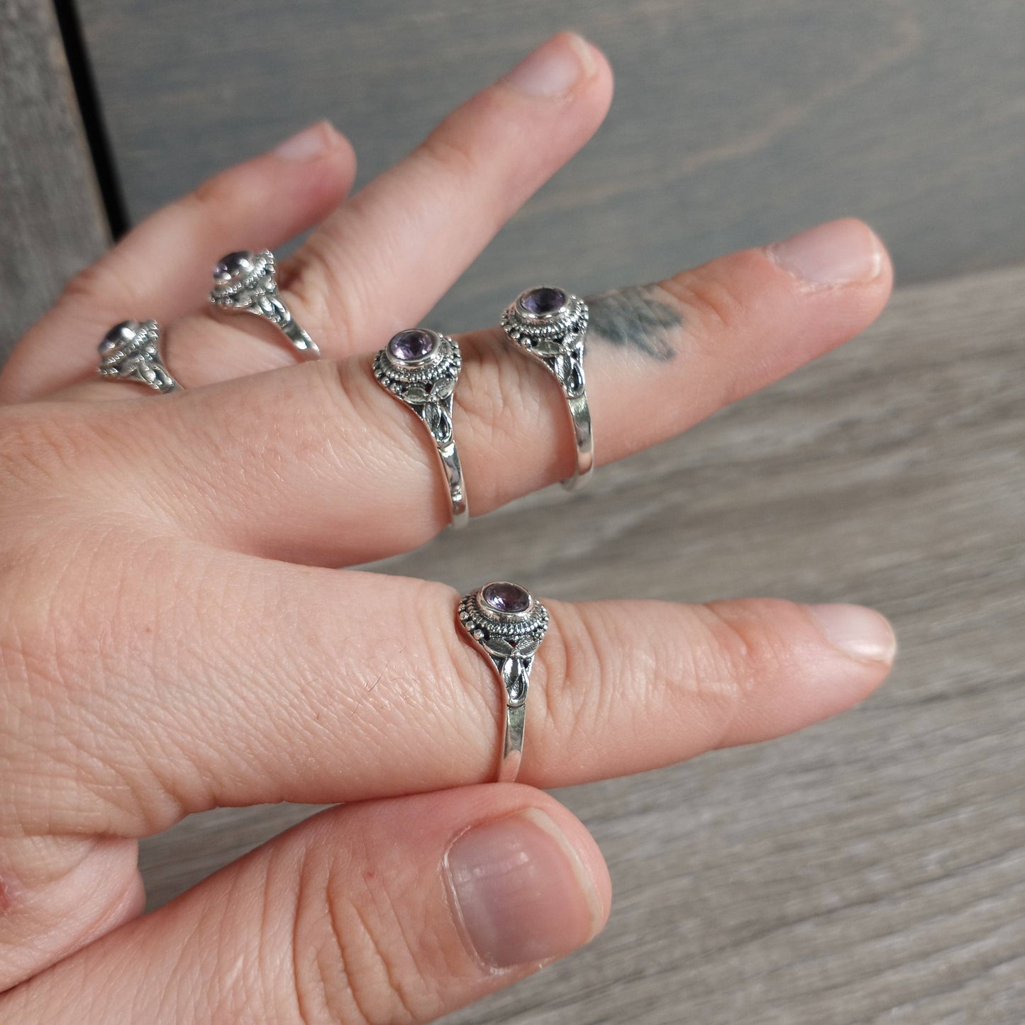 Amethyst Ring 925 Sterling Silver "Hippie Leaf"