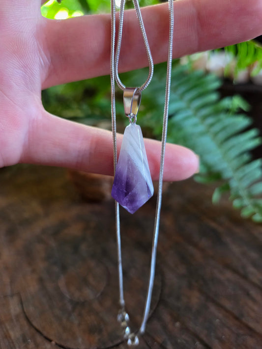 Amethyst Hexagon Silver Pendant Necklaces