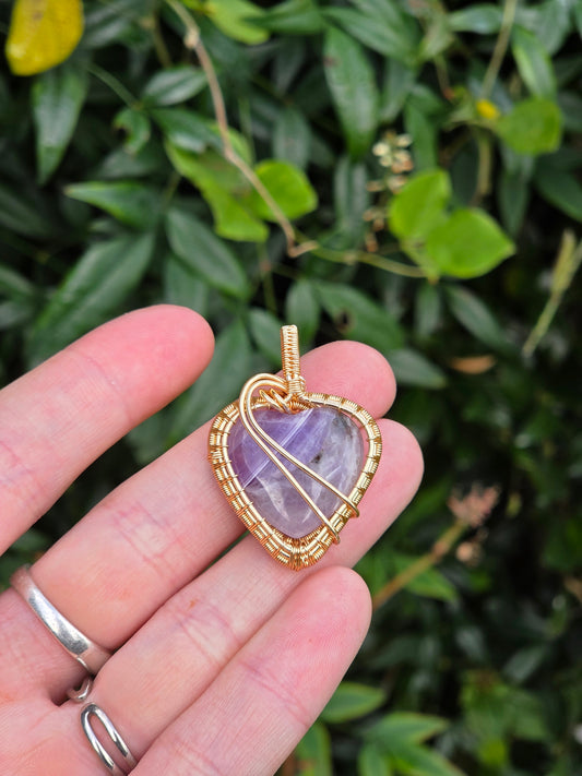 Amethyst Gold Copper Wire Wrapped Handmade Pendant