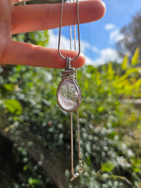 Amethyst Silver Wire Wrap Pendant Necklace 