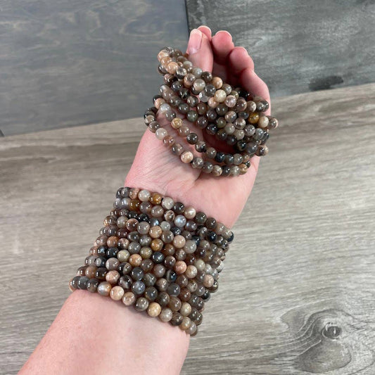 Black Moonstone Beaded Stretch Bracelet 6mm