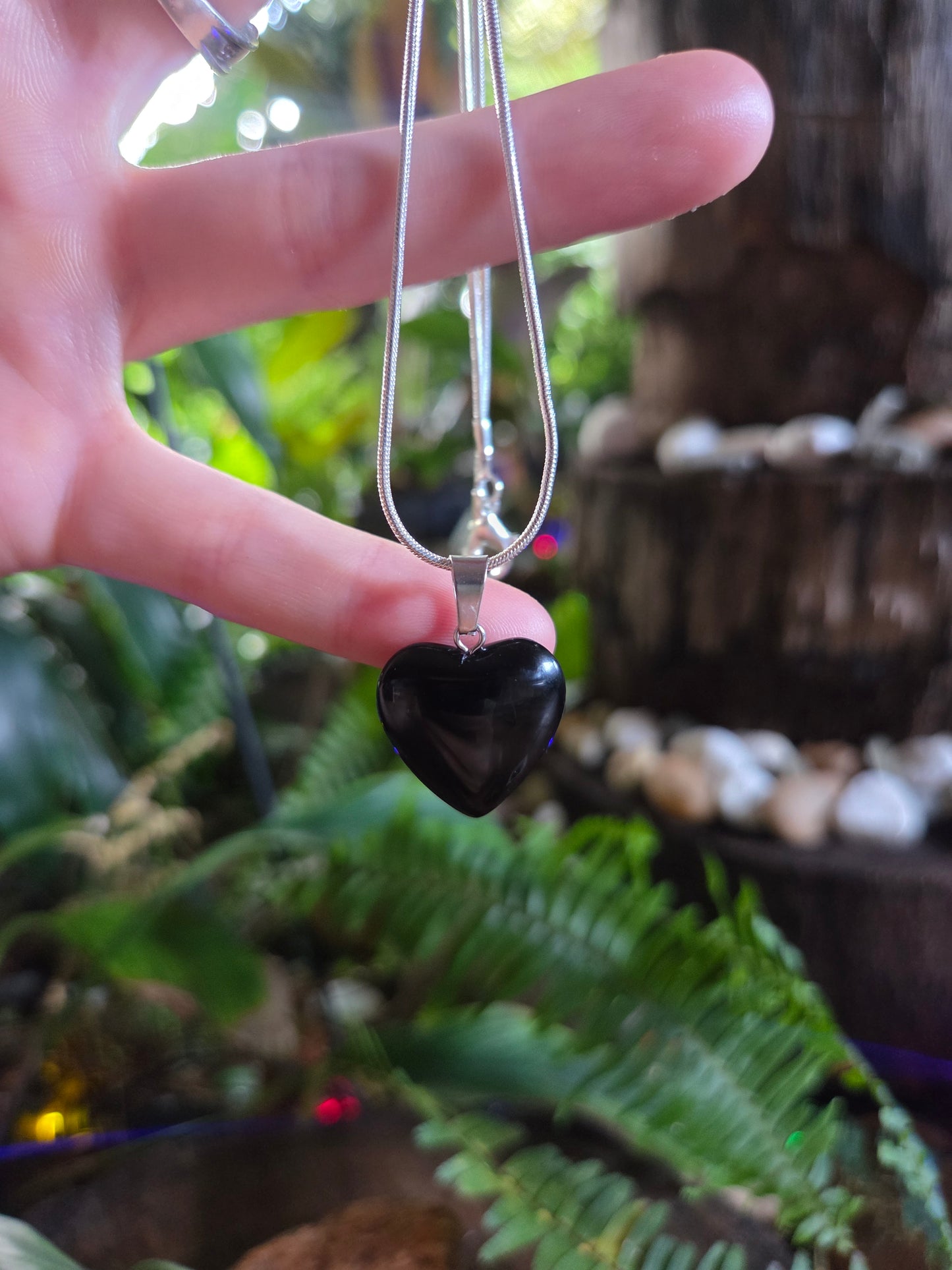 Black Obsidian Heart Silver Pendant Necklaces