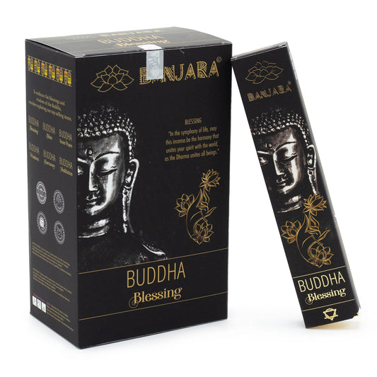 Bhajjara Buddha Blessing incense packaging with black and gold design.