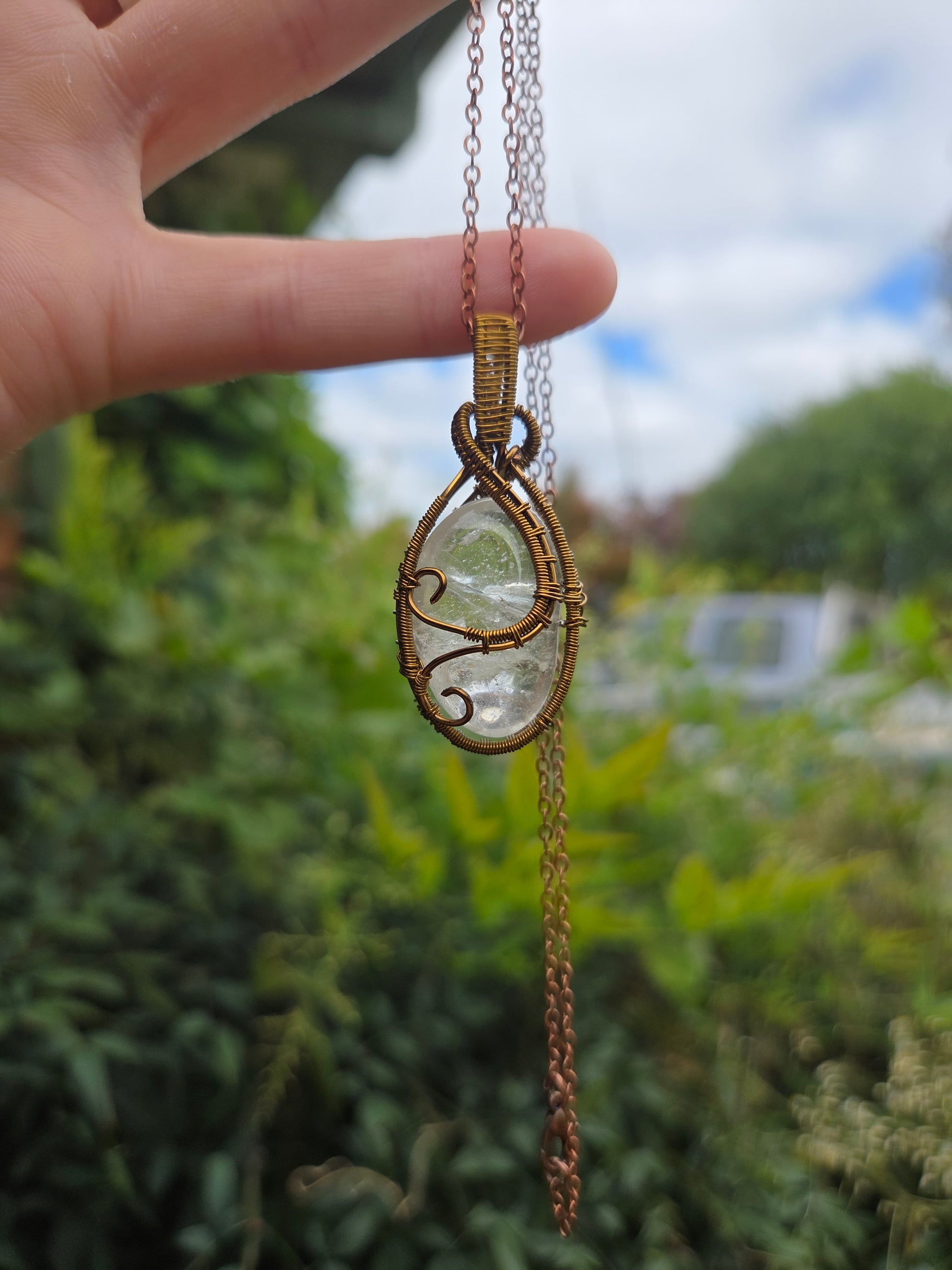 Clear Quartz Copper Wire Wrap Pendant Necklace Bronze