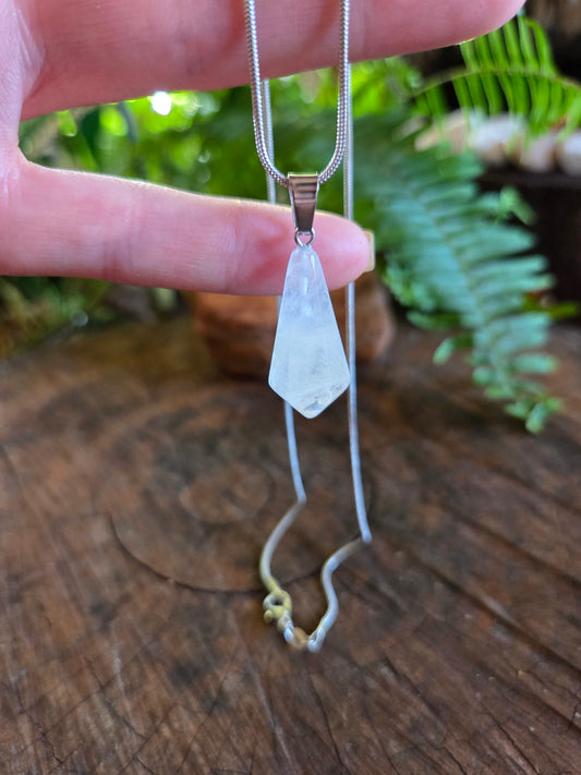 Clear Quartz Hexagon Silver Pendant Necklace