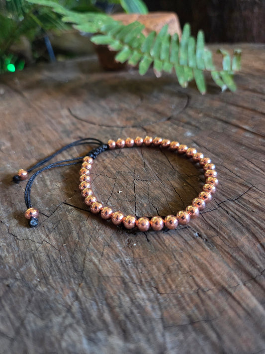 Copper Beaded Bracelet Adjustable 6mm