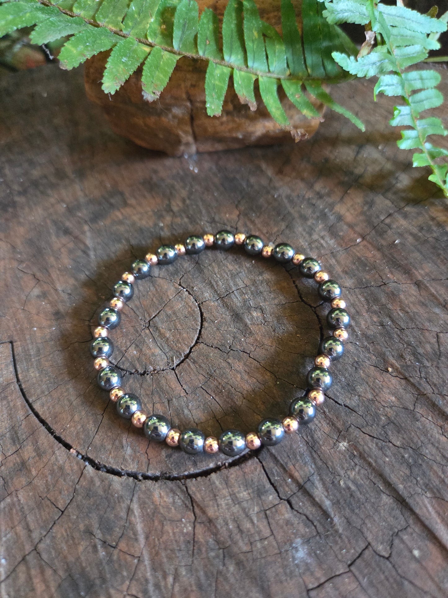 Copper & Hematite Beaded Bracelet 6mm