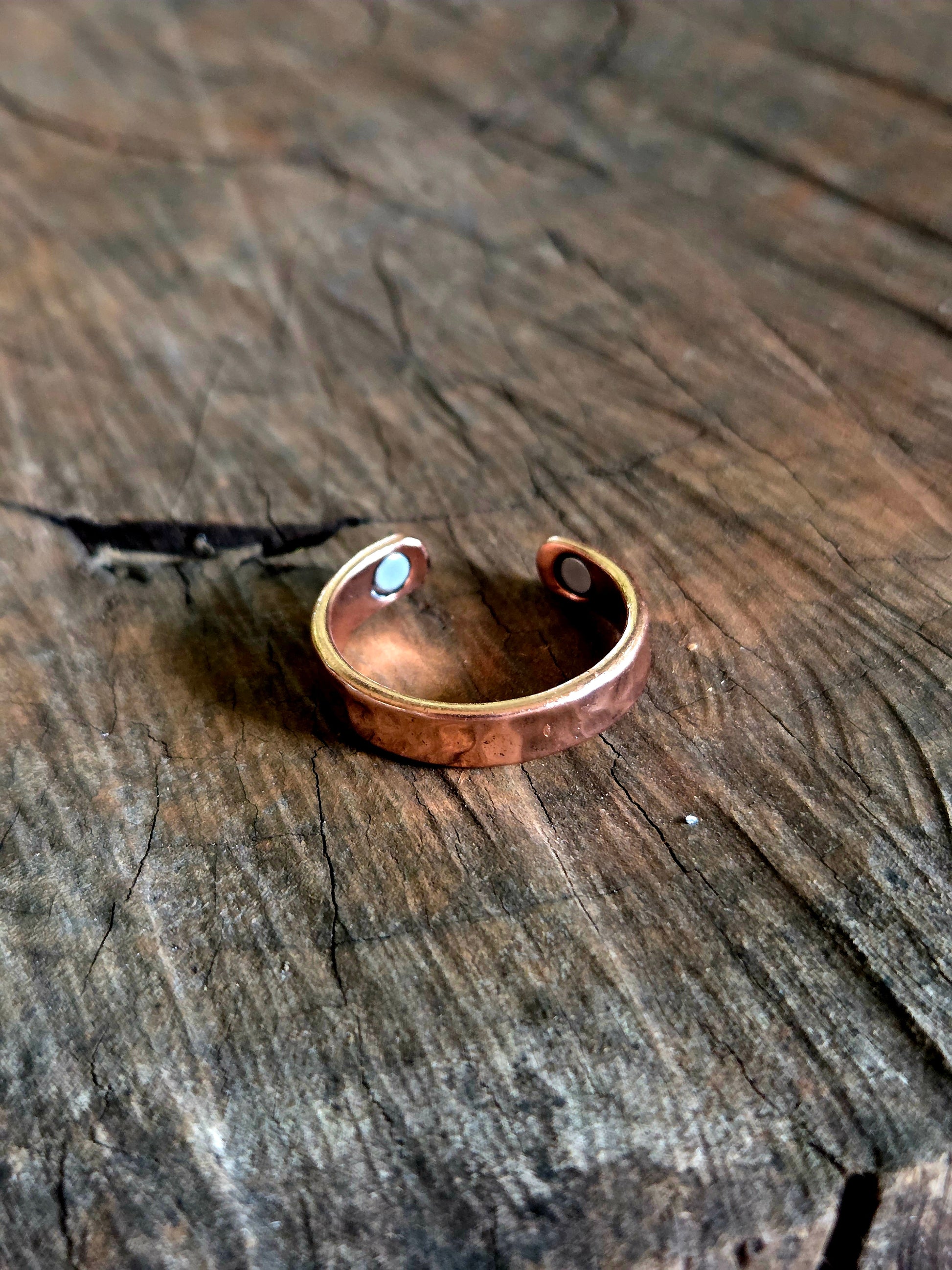 Copper Magnetic Hammered Adjustable Ring