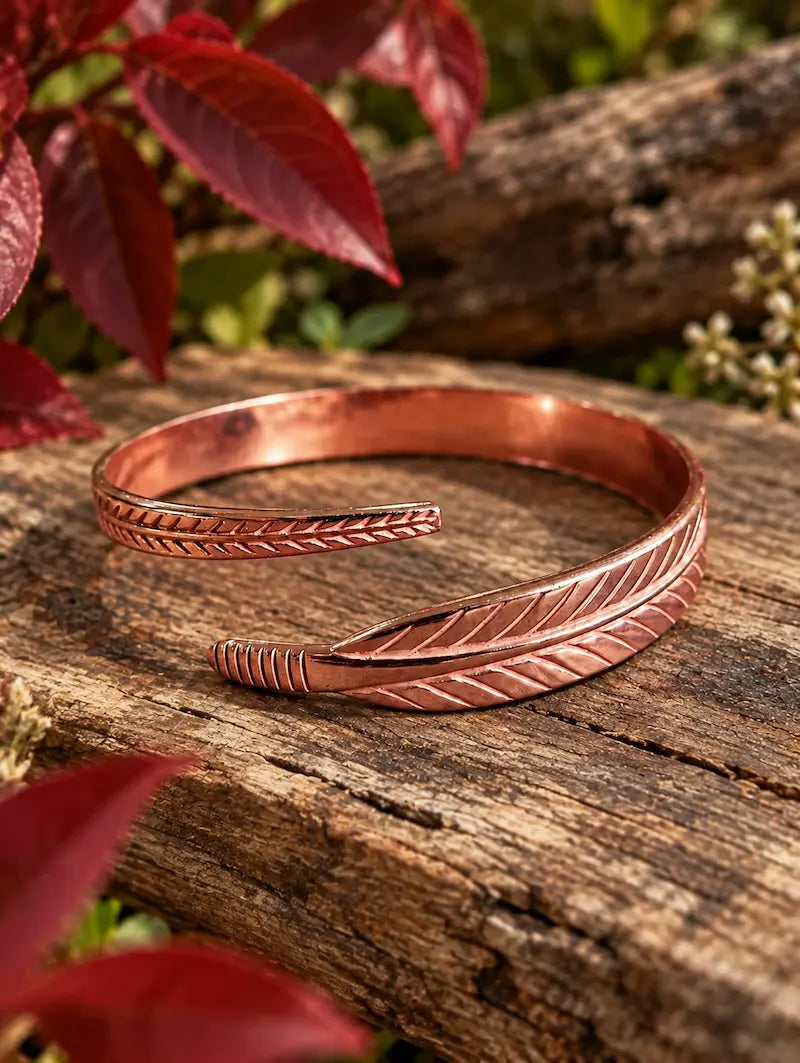 Pure Copper Bracelet - Feather/Leaf Non-Magnetic